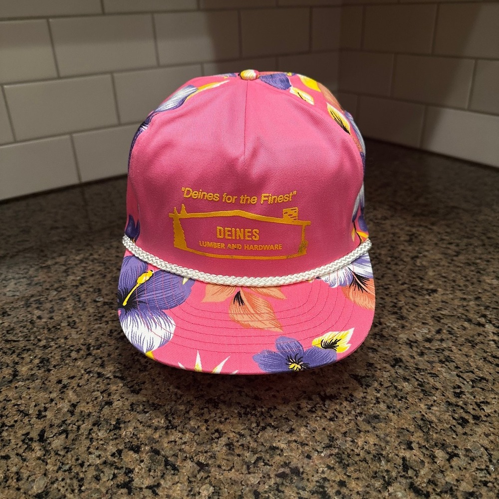 Vintage Deines Lumber Hardware Winner Trucker Hat Pink Floral Snapback